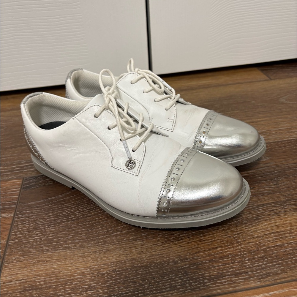 G/FORE White and Silver Women's Athletic Lace-Up Golf Shoes